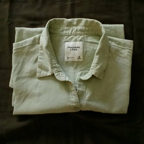Abercrombie & Fitch Pistachio Linen Blend Button Down Shirt Sz M - Picture 3 of 5